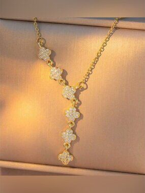 Gold Plated Stainless Steel Clover Drop Necklace